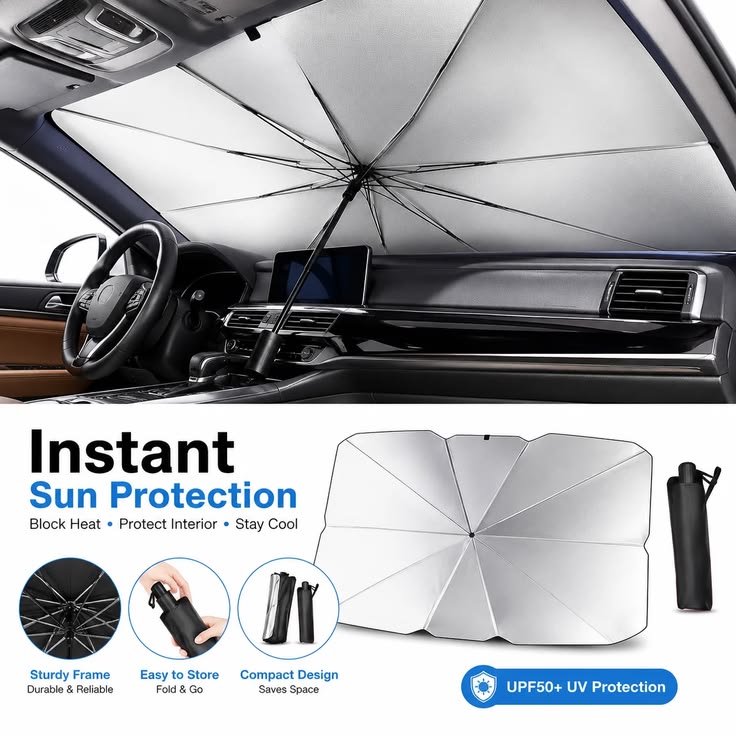 قابل للطي ويوفر حماية من الأشعة فوق البنفسجية والحرارة-Premium Car Windshield Sun Shade