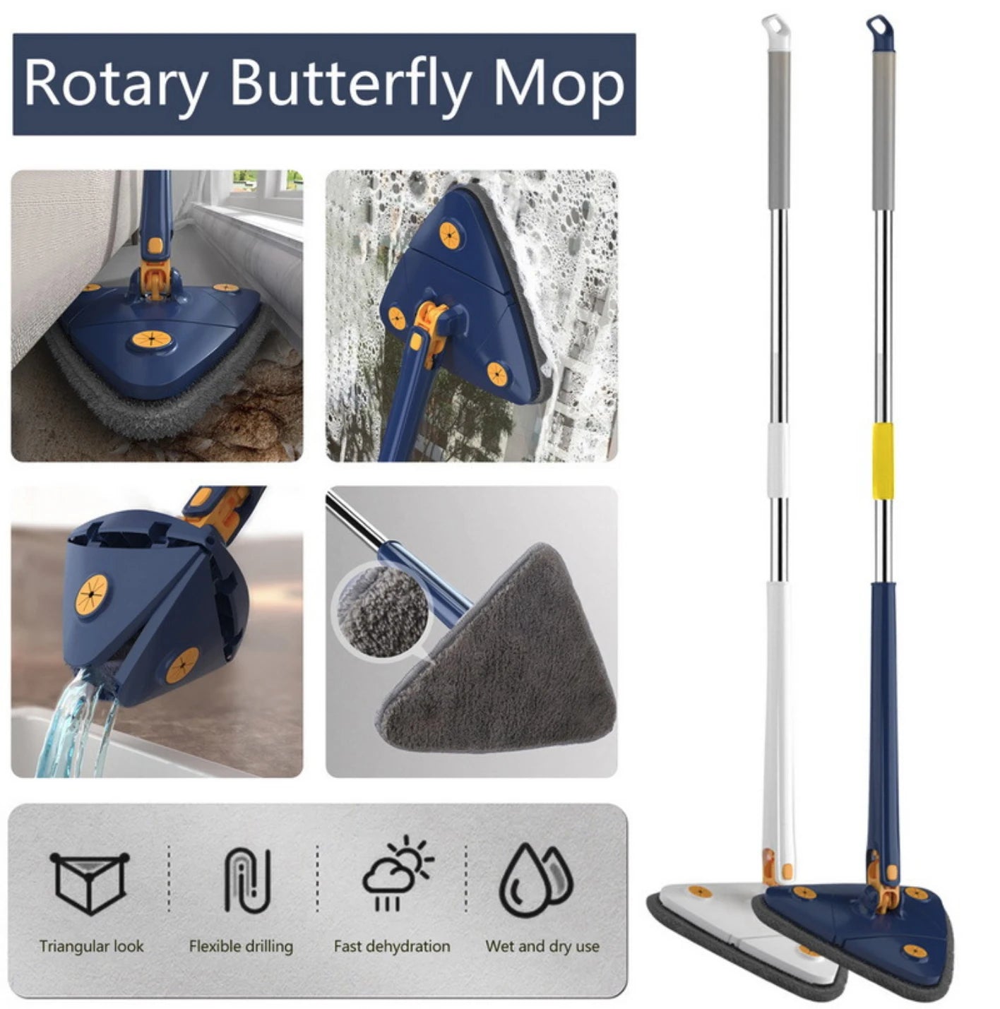 360° Rotating Triangular Mop – Reach Every Corner with Ease