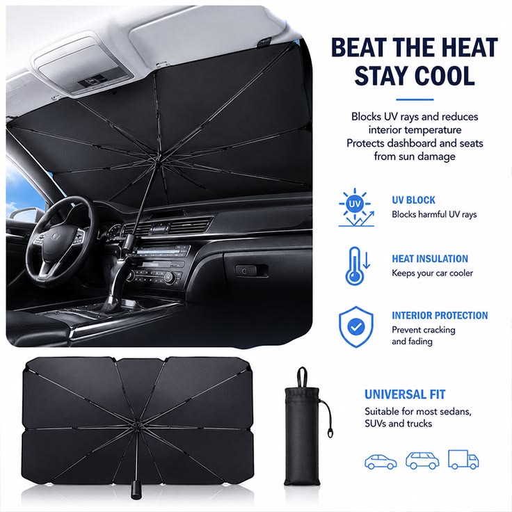 قابل للطي ويوفر حماية من الأشعة فوق البنفسجية والحرارة-Premium Car Windshield Sun Shade